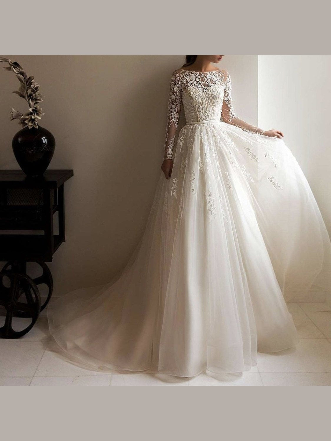 Wedding Dress Off-shoulder Long Sleeve Bride