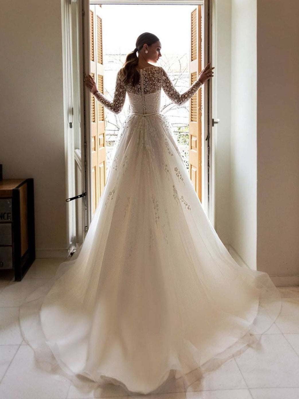 Wedding Dress Off-shoulder Long Sleeve Bride