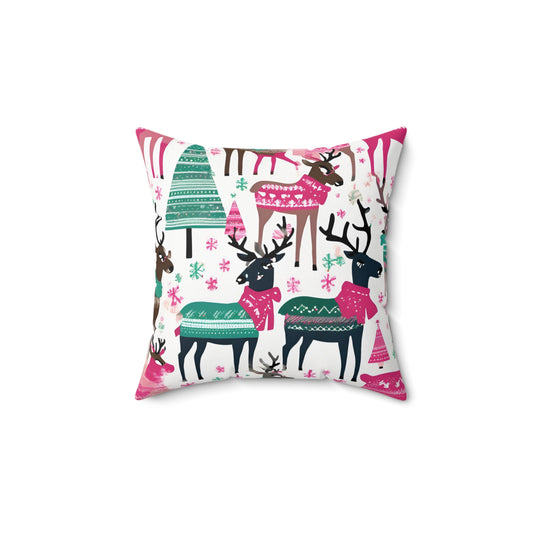 Reindeer Holiday Square Pillow