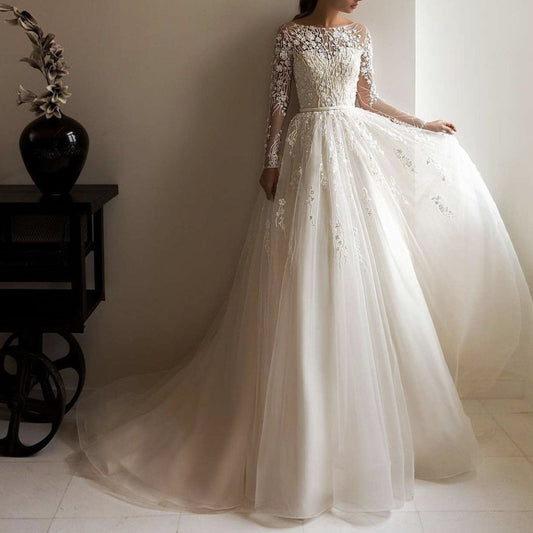 Wedding Dress Off-shoulder Long Sleeve Bride