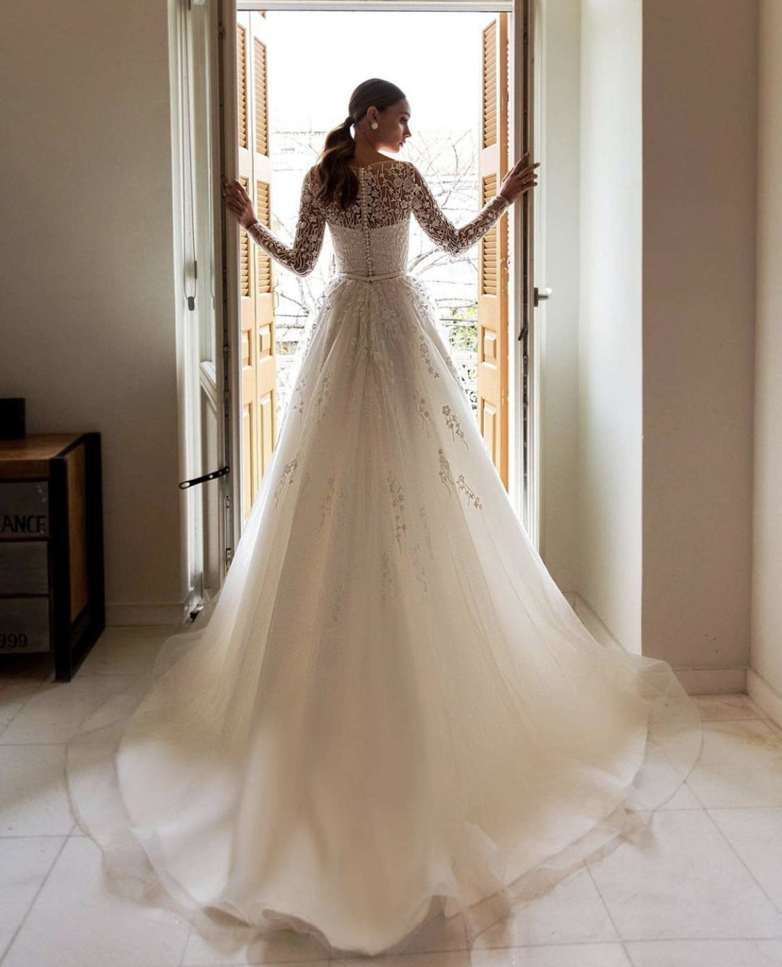 Wedding Dress Off-shoulder Long Sleeve Bride